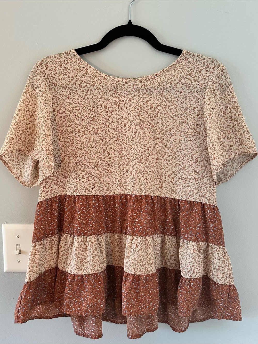 Paper Crane Boho Floral Tiered Babydoll Top Medium Cottagecore Blouse